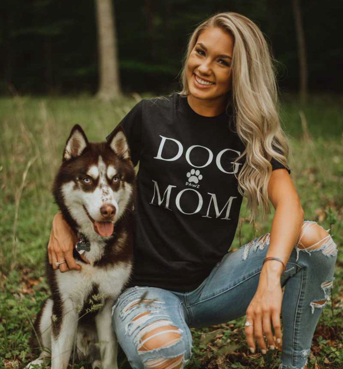 B/W Dog Mom - Front Print (Adult Short Sleeve T-Shirt)